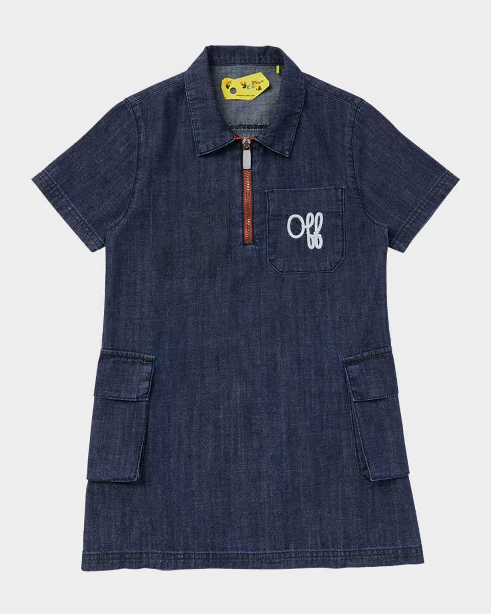 Girl's Script Type Graphic Logo Denim Mini Dress, Size 4-12